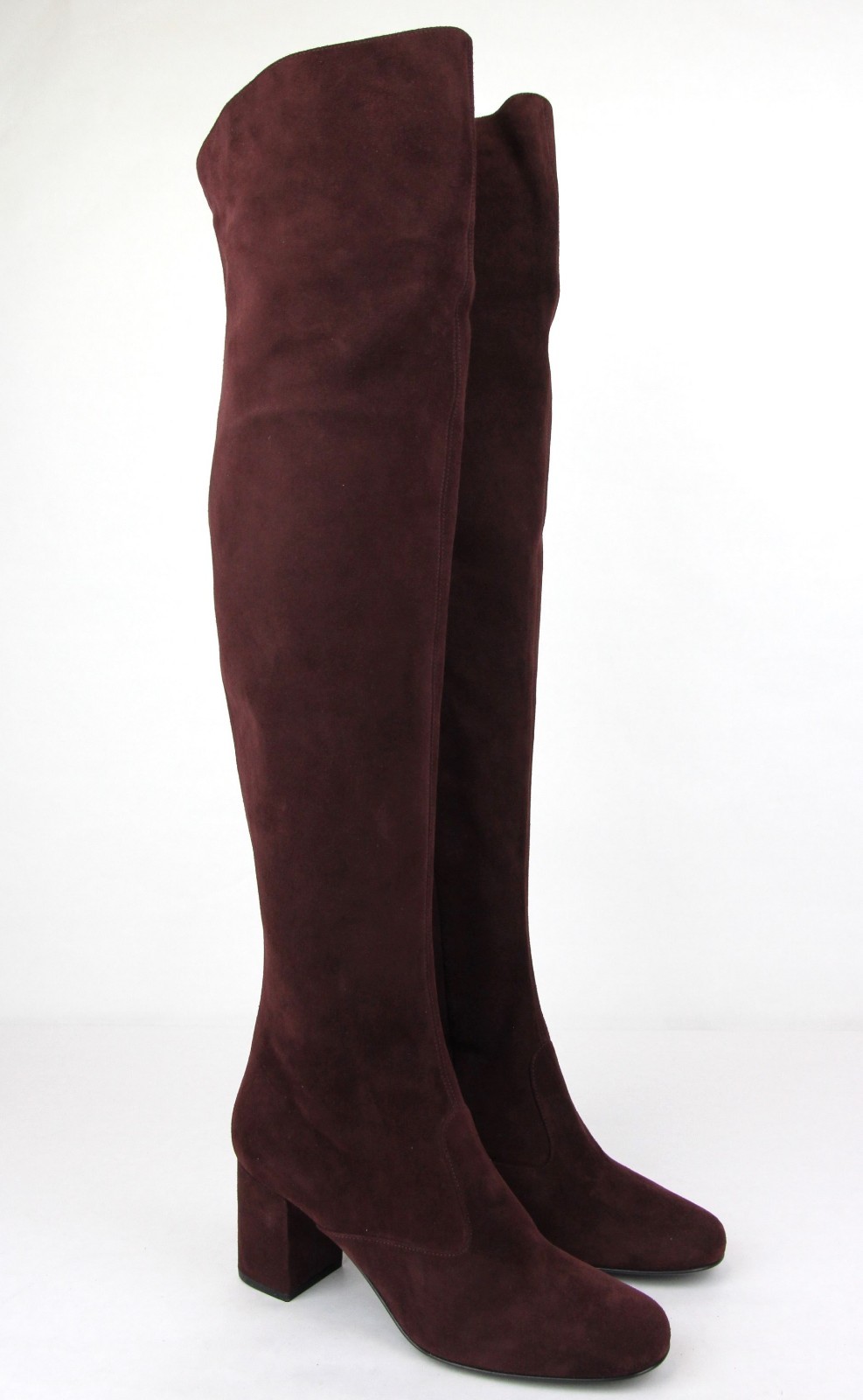 Pre-owned Saint Laurent Burgundy Suede Bb 70 Over-the-knee Boot 393826 6127 In Red