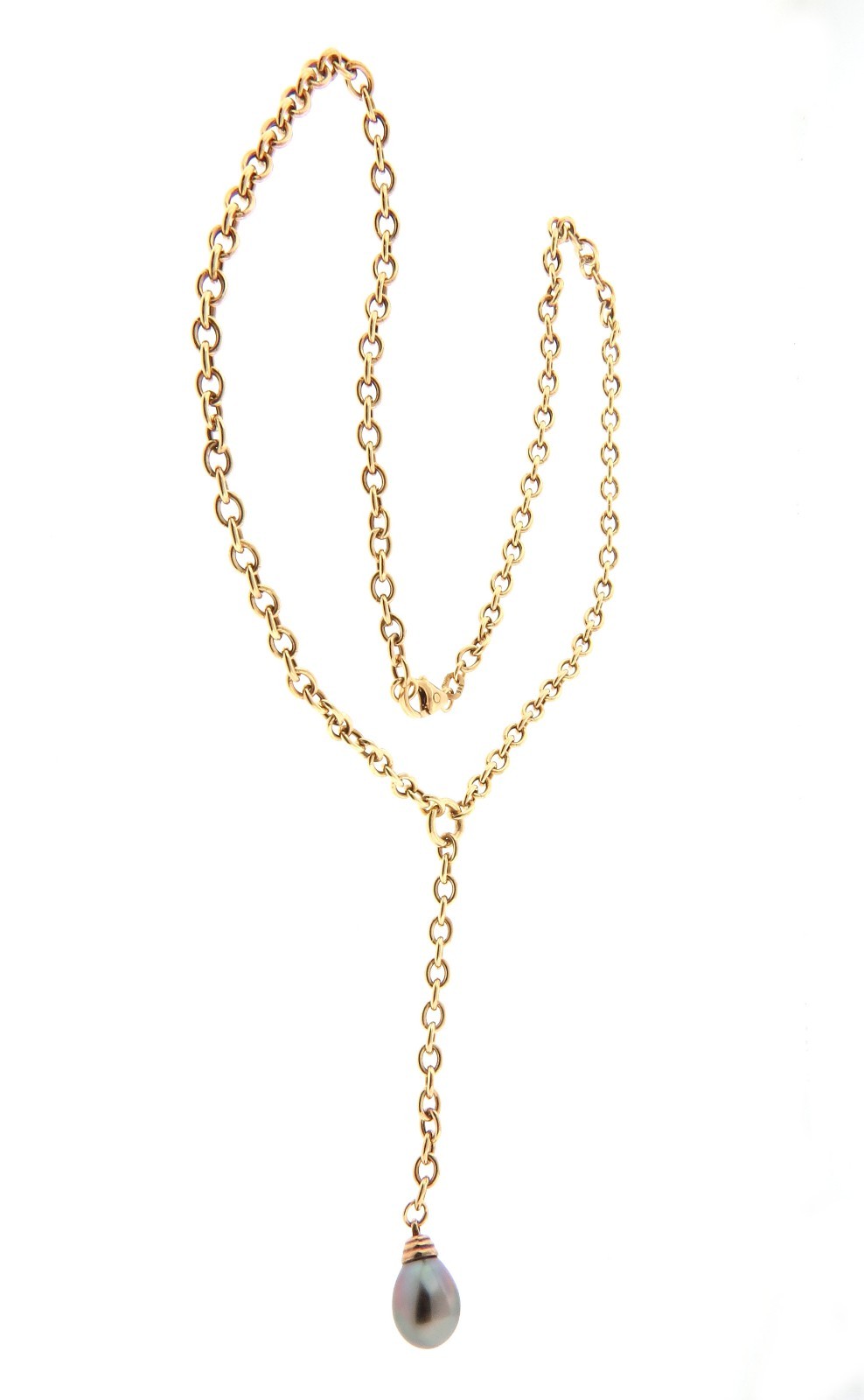 14k Yellow Gold Tahitian Pearl Chain Y Lariat Necklace 10.75g.