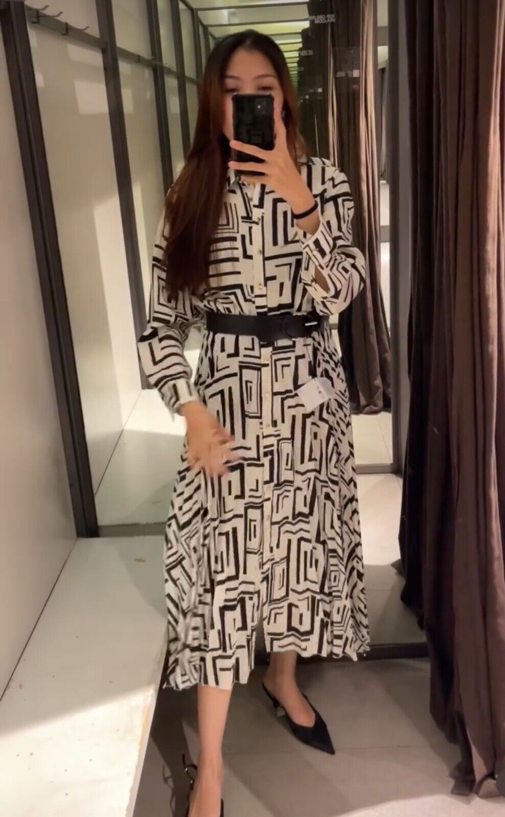 ZARA PRINTED SATIN EFFECT BELTED DRESS sz XL Collection 2024 ZARA PRINTED SATIN EFFECT BELTED DRESS sz XL Collection 2024