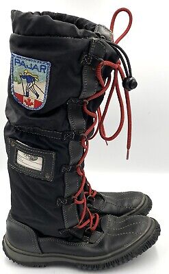 Pajar Women’s Winter Tall Lace Up Grip Boots Black Red Size 37 EU. US Size 6.5