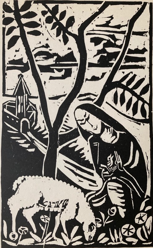 Karl Opfermann - Jungfrau Mit Lamm Orig. Holzschnitt  - Hamburger Sezession 1923