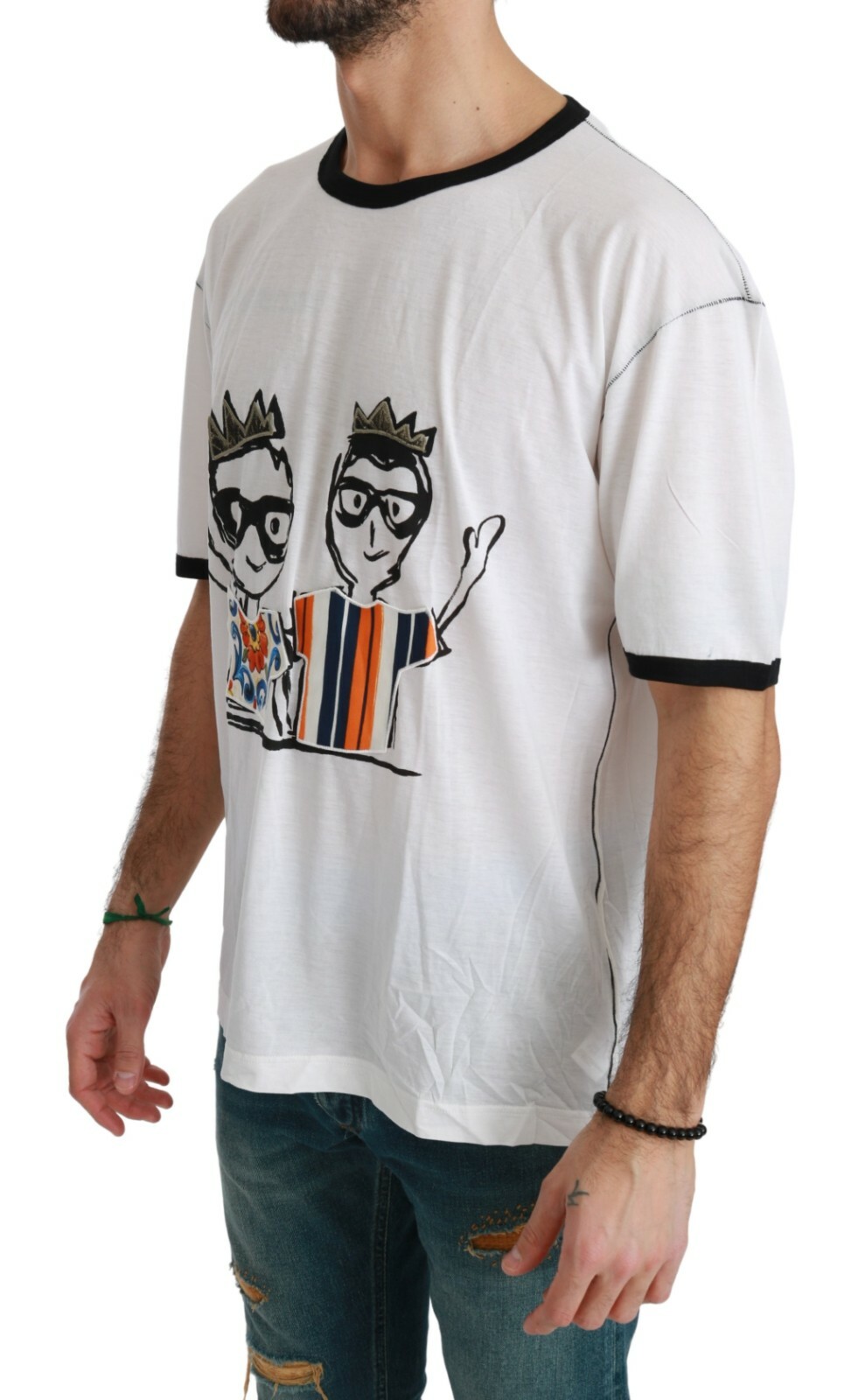 Pre-owned Dolce & Gabbana T-shirt Cotton White Men Print Dgfamily It44/ Us34/ Xs Rrp $750