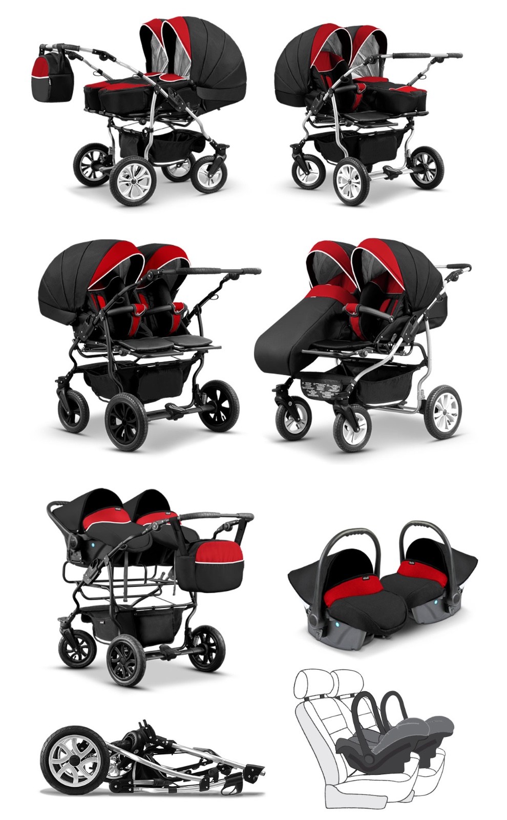 poussette landau double duet scandinavien jumeau 2en1