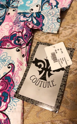 NWT MC2 Med Couture 8479 Womens Scrub Top Pink Butterflies Sz XS