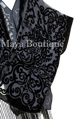 Pre-owned Maya Matazaro Art Nouveau Black Caftan Kimono Duster Burnout Velvet  Made In Usa