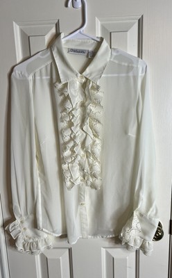 Chadwick s Beige Ruffled Sheer Long Sleeve Woman s Blouse Size 10