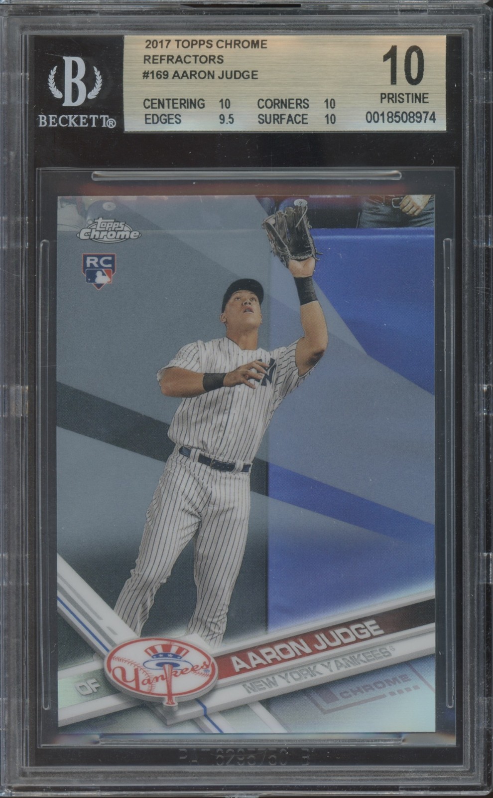 2017 Topps Chrome Refractor Catching #169 Aaron Judge RC Rookie Pristine BGS 10