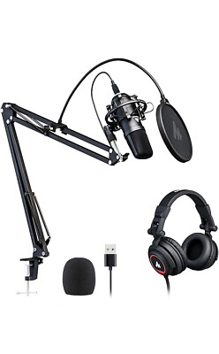 Microphone with Studio Headphone Set 192Khz/24Bit Vocal Condenser Cardioid Podca