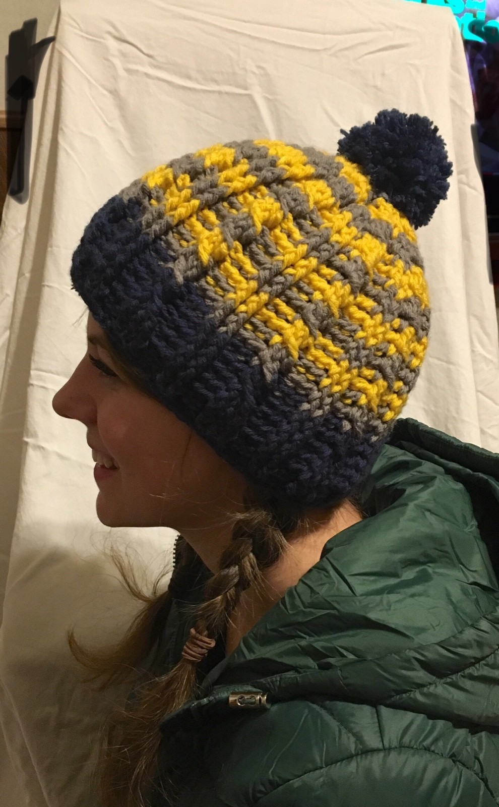 Handmade crochet hat/beanie, men’s/women’s adult small/medium with fuzzy lining!