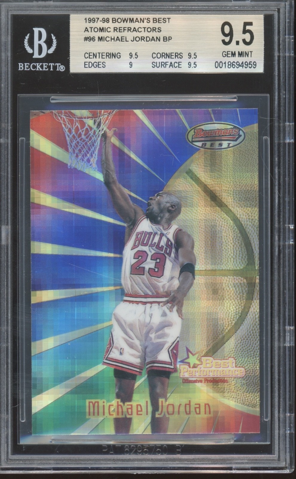 1997 Bowman`s Best Atomic Refractor #96 Michael Jordan Gem Mint BGS 9.5