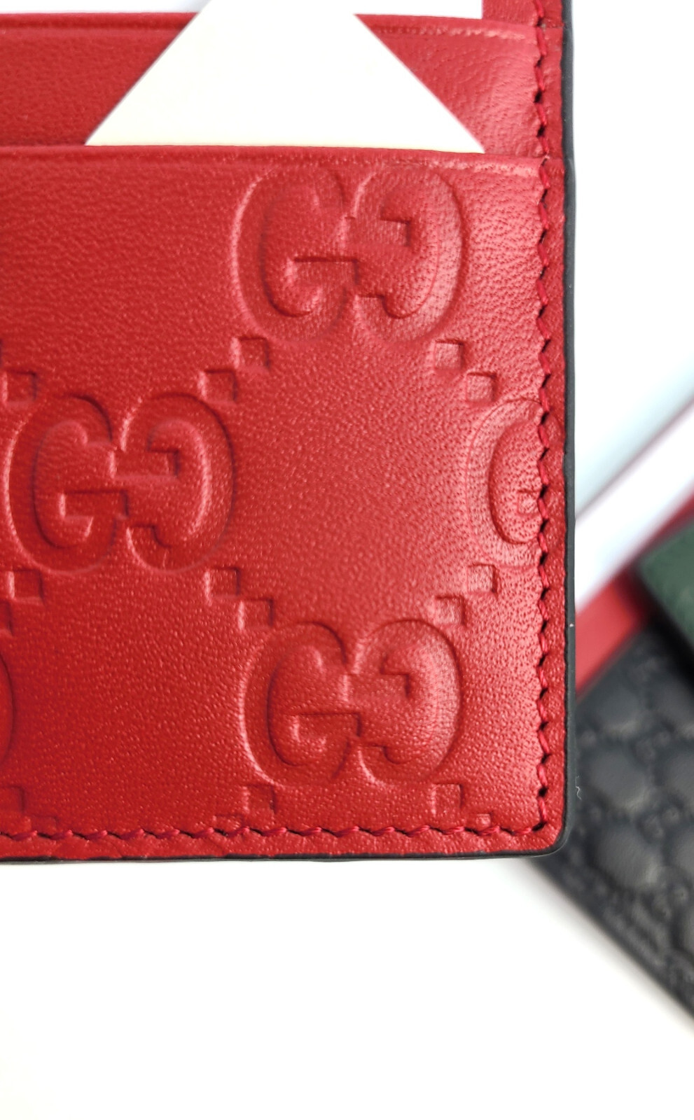 Pre-owned Gucci Authentic  Ssima Red Leather Card Case Card Holder