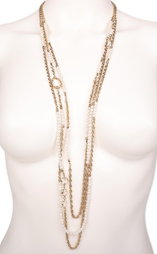 Nordstrom 302072 Women's Beaded Three-Strand Necklace White/ Gold One Size