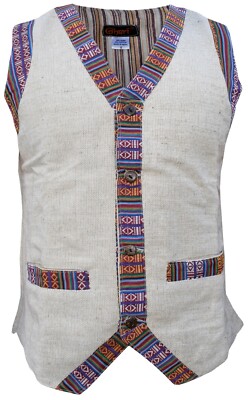 GHERI Hombre Contraste Frontera Boho Botonadura Sencilla Algodón Cáñamo Festival