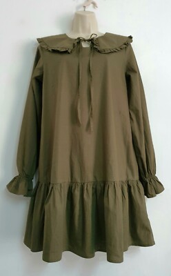Blue Vanilla Size 8 RRP £26 BNWT Khaki Green Frilled Collar Tunic Mini Dress
