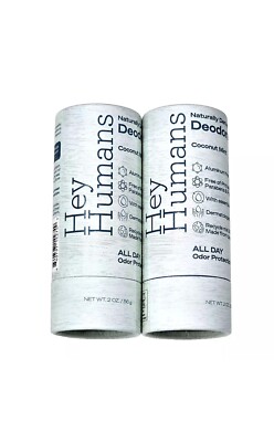 2 Pack Hey Humans Naturally Derived Deodorant Coconut Mint 2oz Aluminum Free