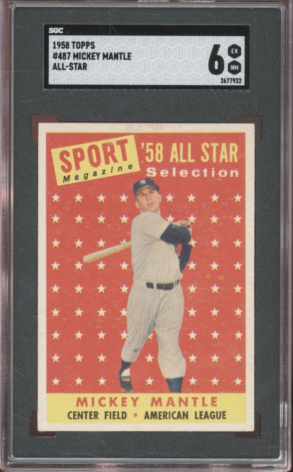 1958 Topps All-Star Baseball #487 Mickey Mantle EX-NM SGC 6