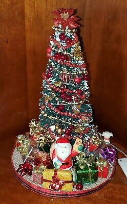 Dollhouse Miniature Pre-Lit Christmas Tree Santa/Dog/Gifts - Artisan OOAK