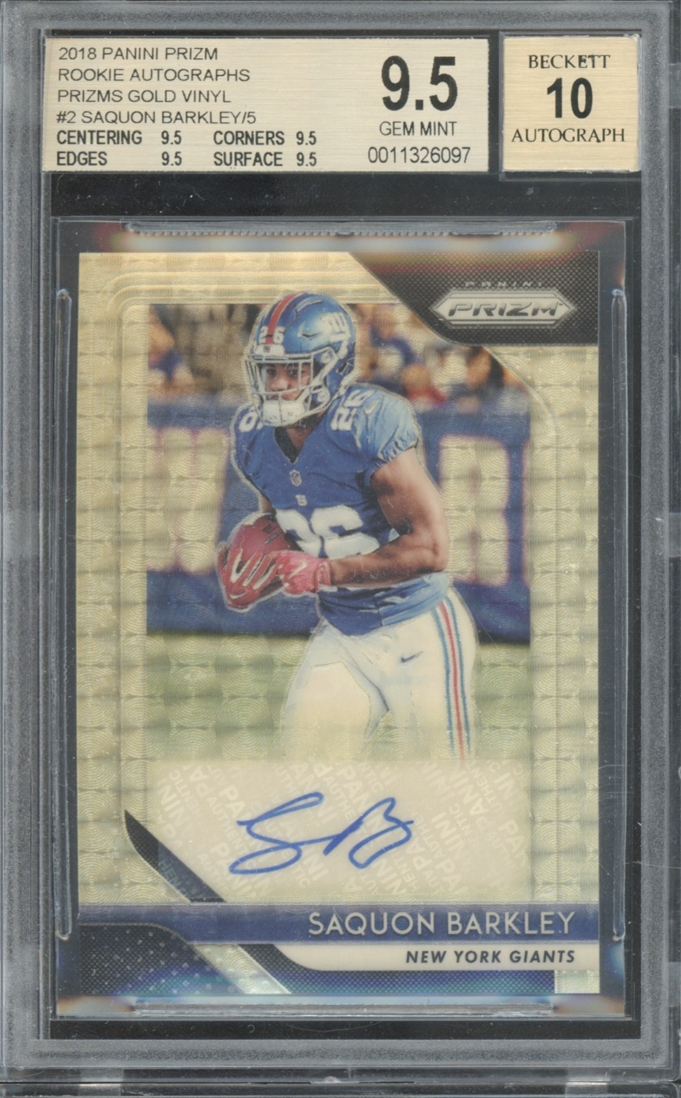 2018 Panini Prizm Gold Vinyl Saquon Barkley 4/5 Auto Gem Mint BGS 9.5 10 Auto