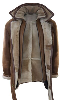 Pre-owned Truclothing Mens 3/4 Duffle Jacket Real Sheepskin Long Smart Casual Button Zip Warm Coat In Tan