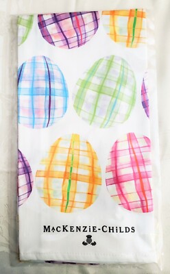 NEW Mackenzie Childs TARTAN EGGS PRINTED DISH TOWEL with A Little Easter Charm