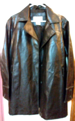 Basic Editions Womens Mid Length Brown Faux Leather Coat~SZ L