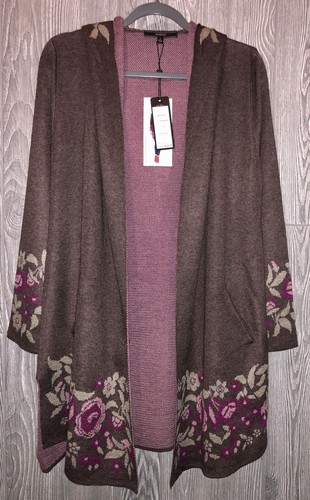 Pre-owned Maxsport Hooded Long Open Cardigan Sweater Brown Pink Womens Sz S M L Xl