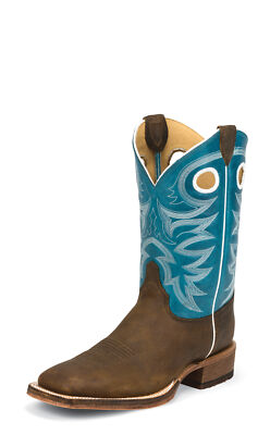 Pre-owned Justin Boots Justin Mens Bright Blue Cowhide Leather Western Boots 11in Bent Rail