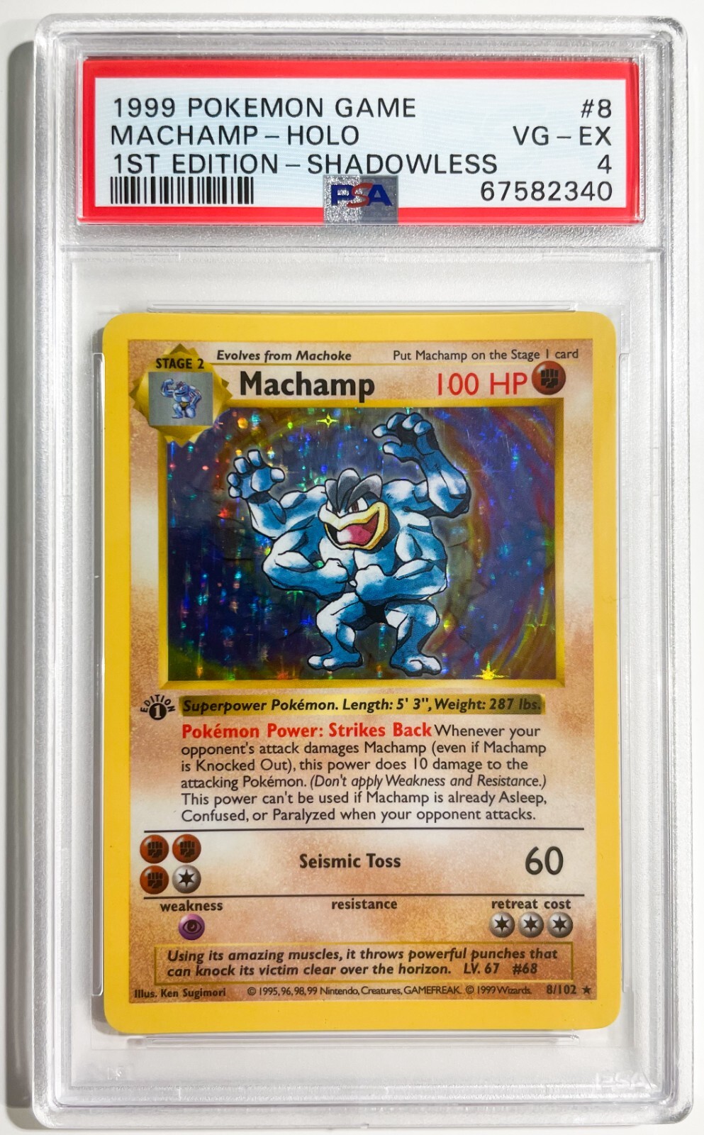 PSA 4 VG-EX 1ST EDITION SHADOWLESS MACHAMP HOLO Pokémon Card PSA 4 VG-EX 1ST EDITION SHADOWLESS MACHAMP HOLO Pokémon Card