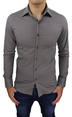 CAMICIA UOMO SLIM FIT ELEGANTE CASUAL COLOR FANGO NUOVA COLLEZIONE  S M L XL XXL