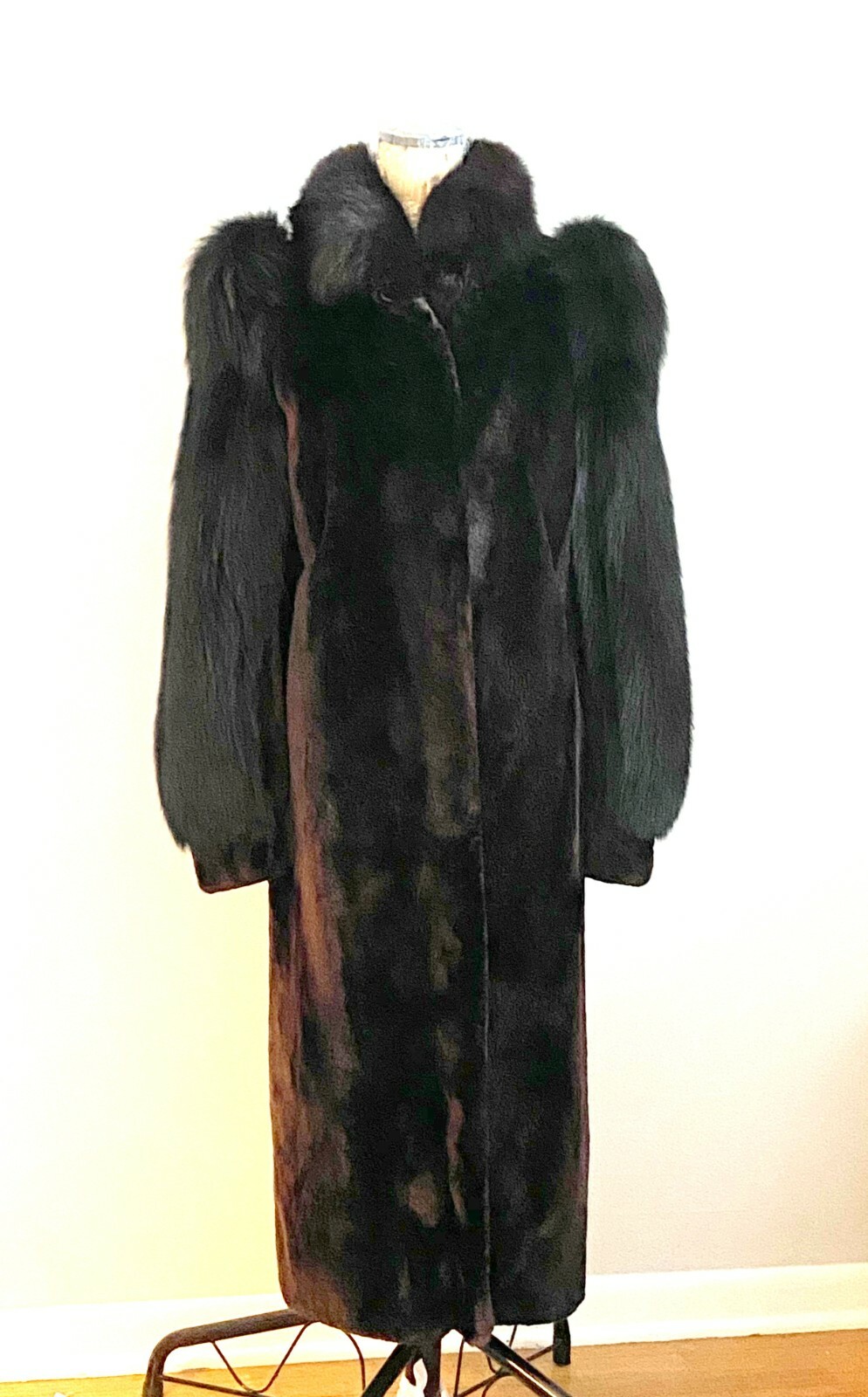 ★PHER★ MET shearling fur long mustang black Black Shearling Coat – V S P