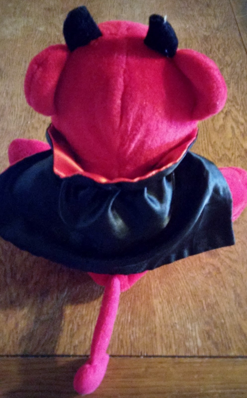 Adorably Devilish Stuffed Plush Teddy Bear, red with black cape, 12 x 12 inches