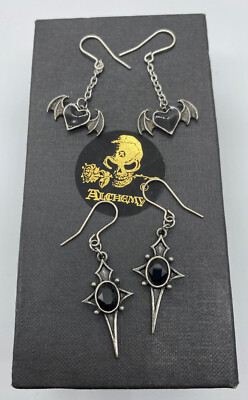 USED Alchemy Gothic Sterne Leben Blacksoul Droppers Earrings 2 Pairs Goth Gift