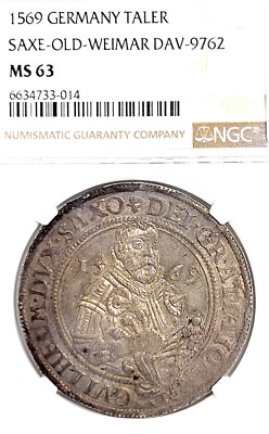 German State Saxe-Old-Weimar 1569 Taler Coin NGCMS 63 VZ/STG Thaler UNC RARE TOP