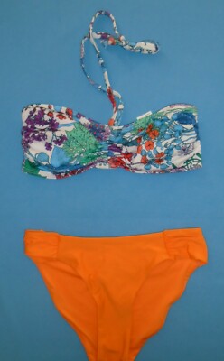 Next Bandeau Bikini multi top size 10 & orange tab briefs size 8 New Tags BNWT