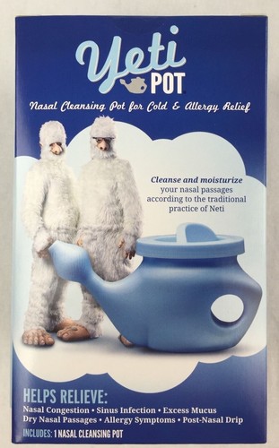 Yeti Neti Pot Homeopathic Nasal Cleansing Pot 20 Saline Packets Cold Allergy