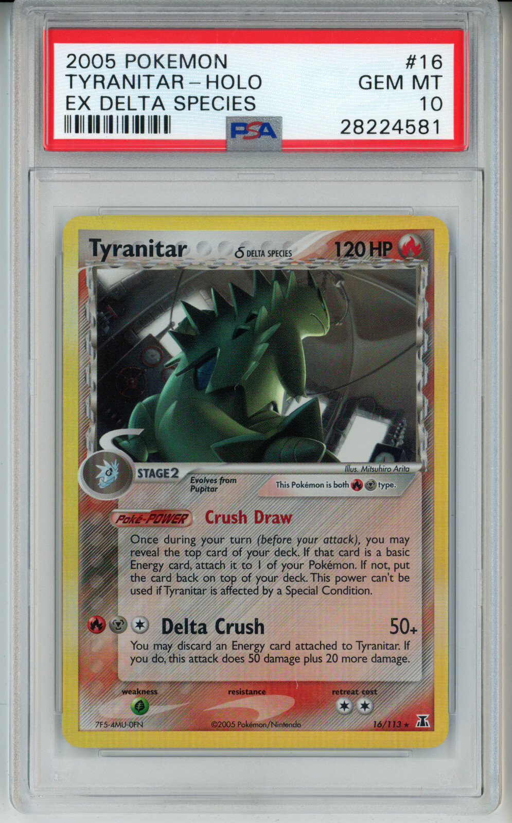 2005 POKEMON EX DELTA SPECIES TYRANITAR #16 HOLO PSA 10 GEM