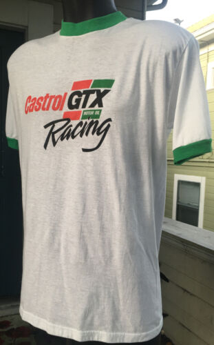 Vintage 1980's CASTROL GTX Racing MOTOR OIL Ringer White XL Vintage 1980's CASTROL GTX Racing MOTOR OIL Ringer White XL