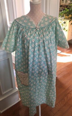 Vintage Snap Front Duster Robe Hostess Gown Plus 70s Women s 1X Circa 2000 Blue