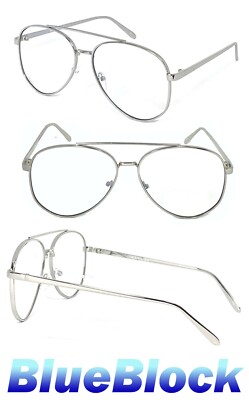 Oversized Metal Pilot Blue Light Blocking Glasses Computer Vision Care Protect