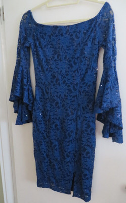 Venus Blue Lace Dress Sequins Lined Size 2 Party Special Occasion 