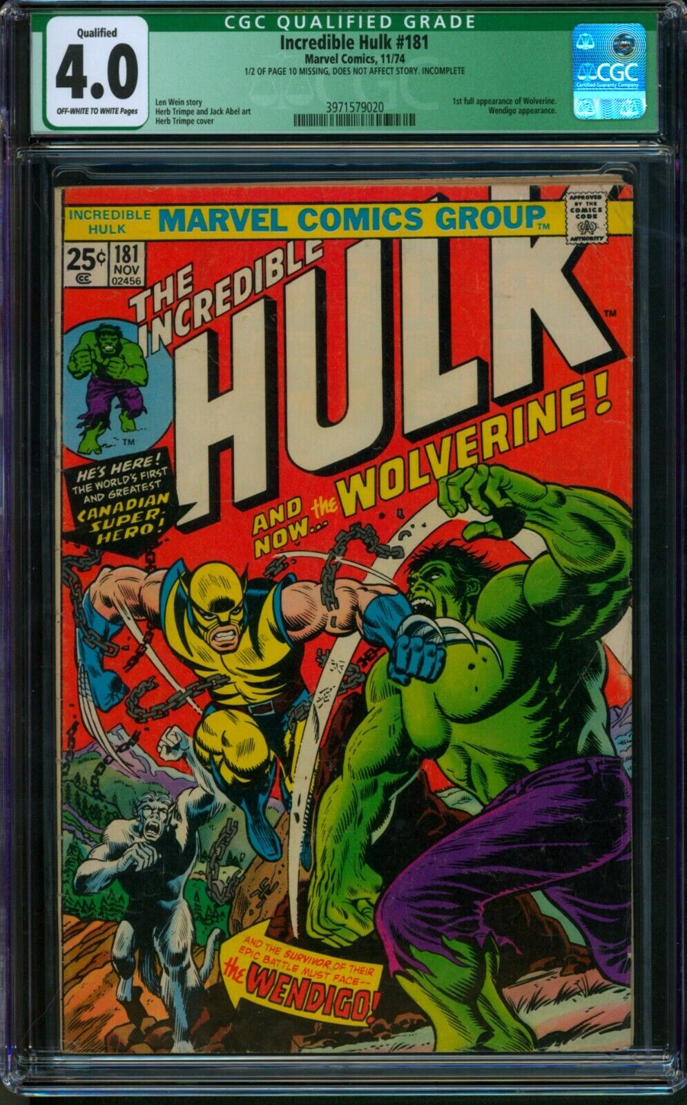 アメコミリーフ The Incredible Hulk #181 CGC 9.8 Incredible Hulk #181 is CGC's Featured Comic of the Month