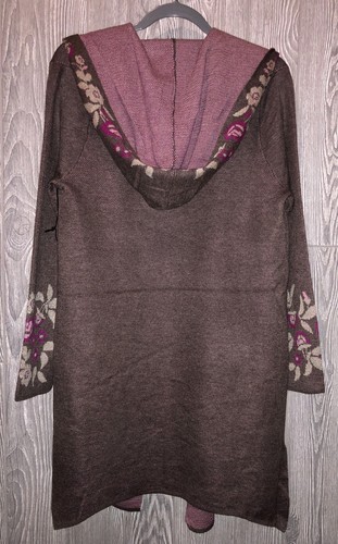 Pre-owned Maxsport Hooded Long Open Cardigan Sweater Brown Pink Womens Sz S M L Xl