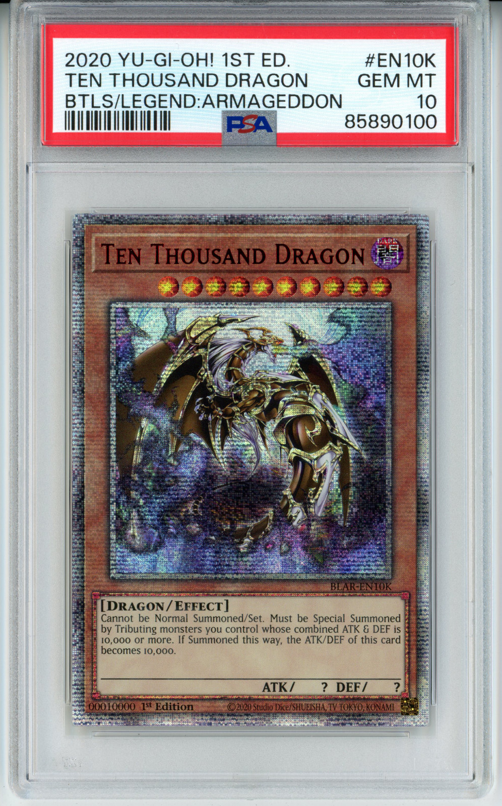 YUGIOH 1ST BLAR-EN10K TEN THOUSAND DRAGON SECRET RARE PSA 10 YUGIOH 1ST BLAR-EN10K TEN THOUSAND DRAGON SECRET RARE PSA 10