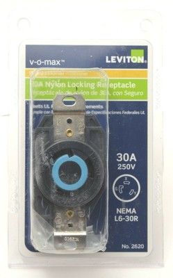 Flush Mtg Locking Receptacle 250 Volt NEMA L6-30R,2P,3W LEVITON 2620-30 Amp