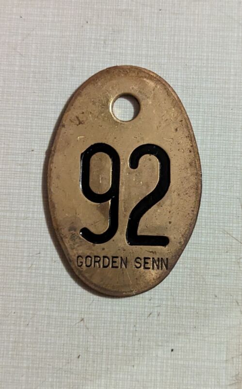 Vintage SOLID BRASS Cow DAIRY TAG Cattle Number DOUBLE SIDED 92 