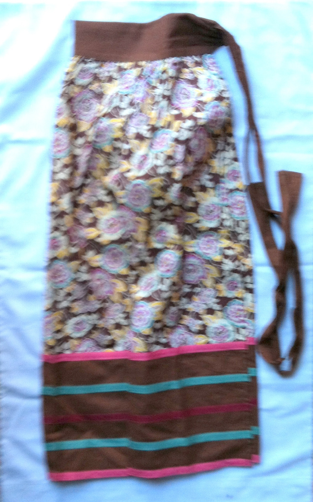 Vintage Cotton 1950's Half Apron w/Brown Pocket and Bias Trim  Good Condition