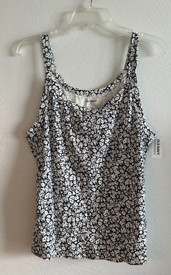 OLD NAVY ~ WOMENS 2X FITTED RIB-KNIT ~ BLUE FLORAL TANK TOP ~ NEW WITH TAGS