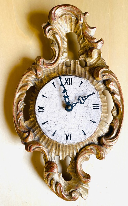 Wanduhr Goldfarbenes HolzgehÃ¤Use, Cartel, Kartell, 37cm , Kostenloser Versand!