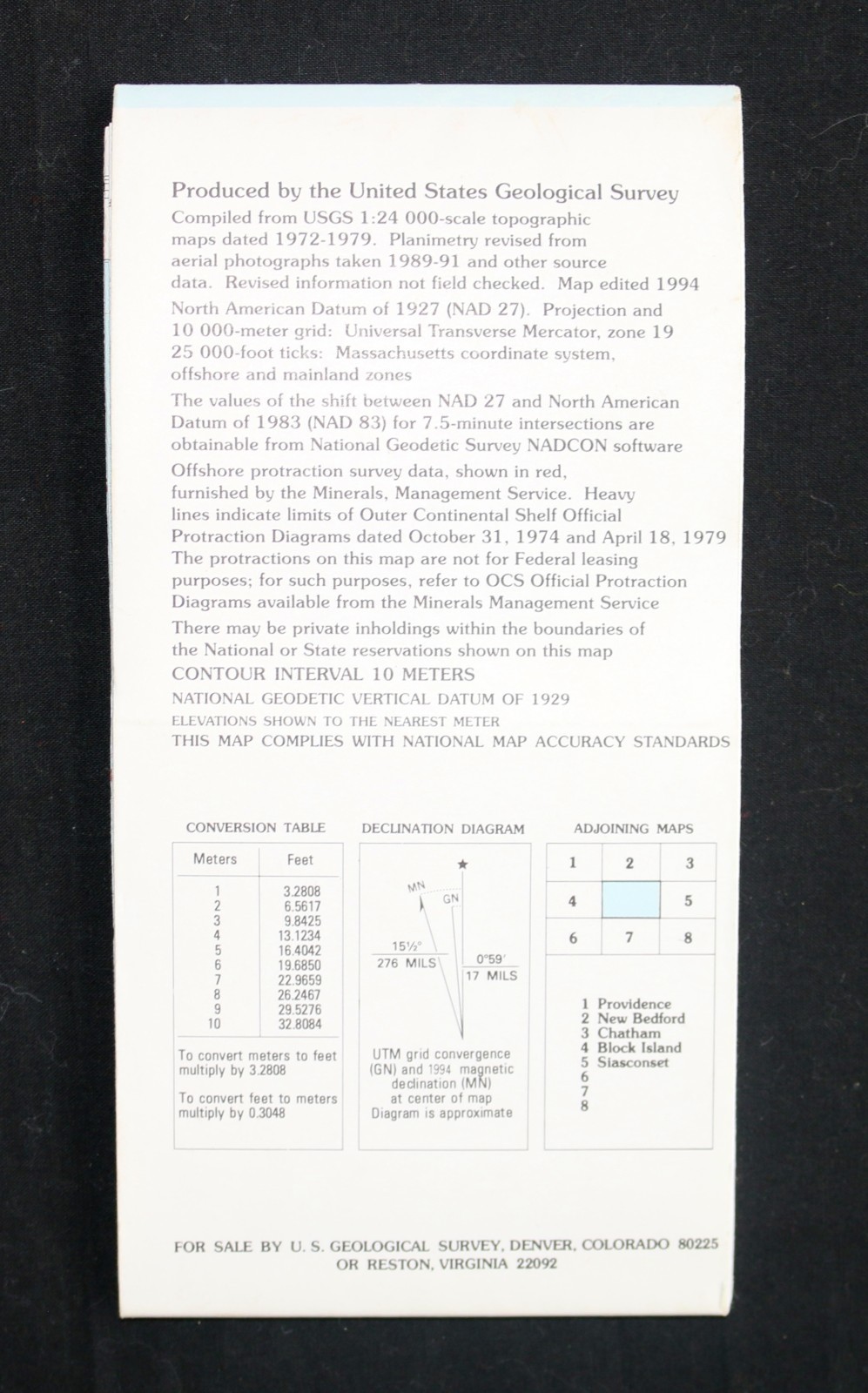 USGS Martha's Vineyard Massachusetts 1:100,000 Metric Folded Topo Map ORIGINAL
