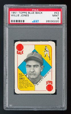 1951 Topps Blue Back #43 Willie Jones PSA 9 MINT - None graded higher - LOW POP